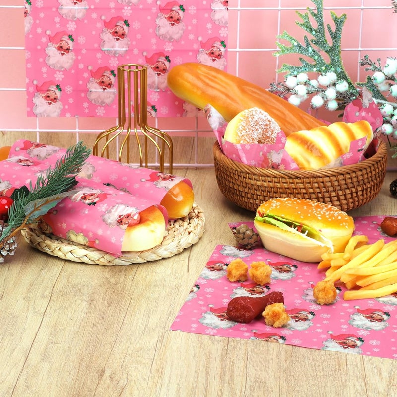 Welpurch 150pcs Pink Santa Deli Paper, 9.8 x 8.3in Greaseproof Food Deli Paper Sheets for Xmas Home Kitchen (Pink) - Image 3